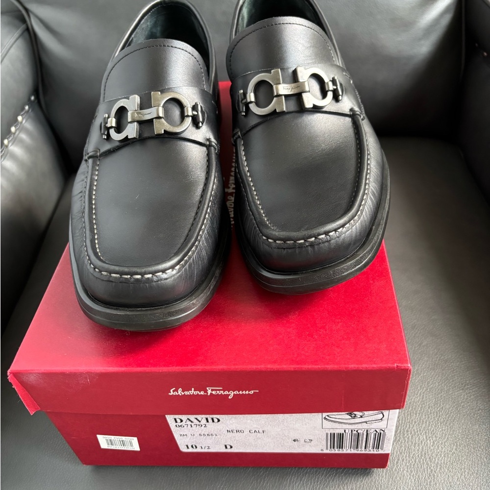 Salvatore Ferragamo Black Leather Slip-On Loafers